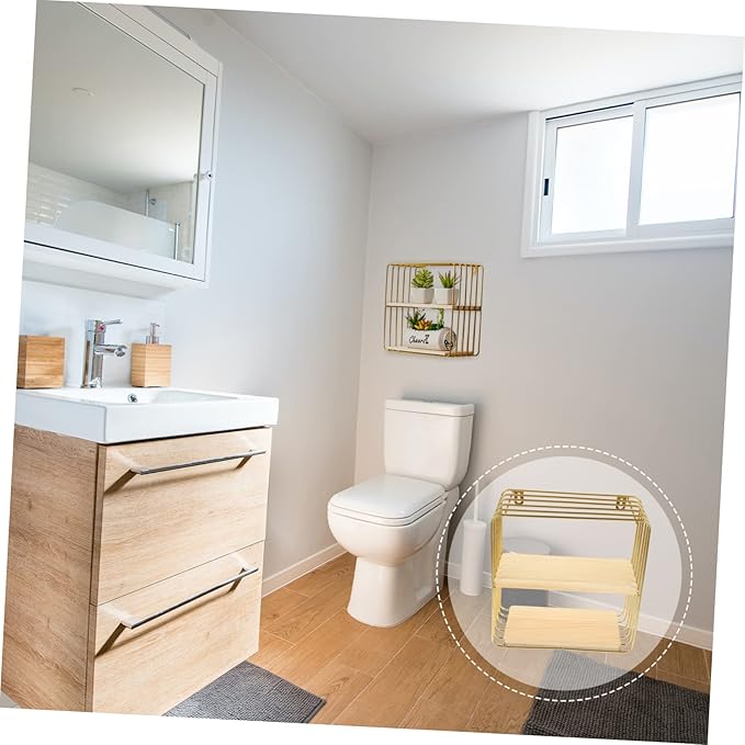 Multi-Function Toilet Storage Stand and Rustproof Bathroom Organizer Space-Saving Wall Shelf for Toiletries and Accessories Elegant Gold Finish