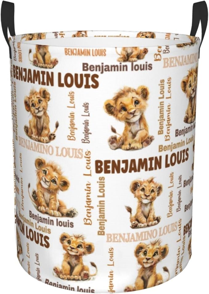 Custom Lion Laundry Baskets, Personalized Lion Gifts with Customized Name, Collapsible Laundry Hamper for Kids Adults Home Decoration,16.5 X 13.8in