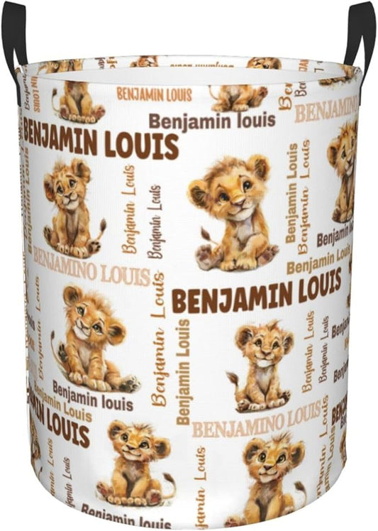 Custom Lion Laundry Baskets, Personalized Lion Gifts with Customized Name, Collapsible Laundry Hamper for Kids Adults Home Decoration,16.5 X 13.8in