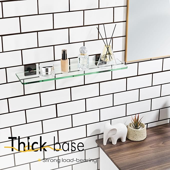KOKOSIRI Wall Shelves for Bathroom Glass Floating Shelf 20-Inch Kitchen Rack Shower Storage, 2 Pack Oil Rubbed Bronze Stainless Steel B1107ORB-L20-P2