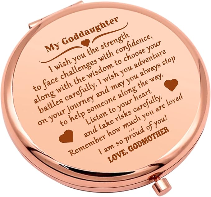Goddaughter Gifts from Godmother God Daughter Gifts for Girls Compact Makeup Mirror Baptism Gift for Women Inspirational Birthday Folding Makeup Mirror Christian Gift for Teen Girls
