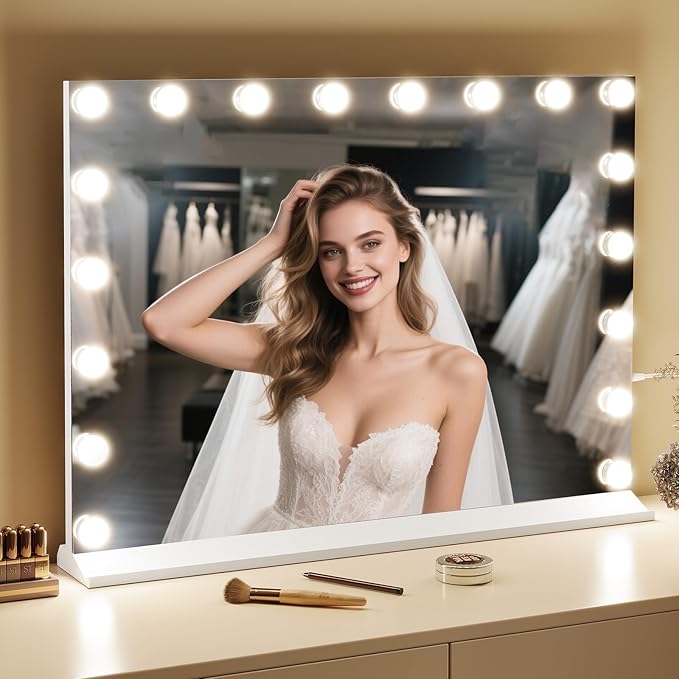 Memobarco Vanity Mirror with Lights, Makeup Mirror with USB/Type-C Charging, Large Hollywood Mirrors w/ 18 LED Bulbs & 5X Magnifier, LED Mirrors for Bedroom Tabletop & Wall Mounted