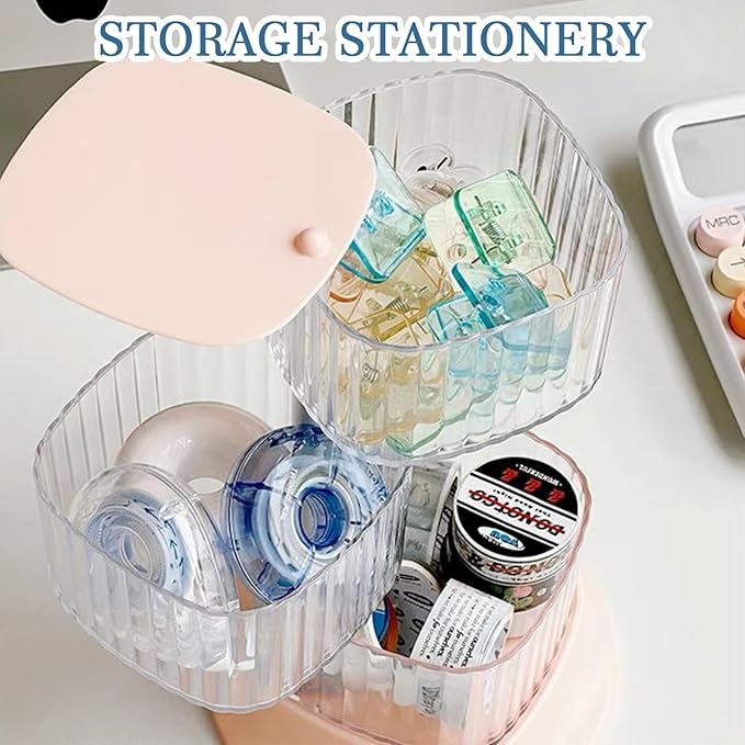 Hair Accessory Organizer, 3-Layer Rotating Clear Hair Tie Organizer for Hair Clips, Headbands, Hair Ties, Earring, Necklace, Ring, Jewelry Boxes & Organizers for Girls & Women (3-Layer???Pink)