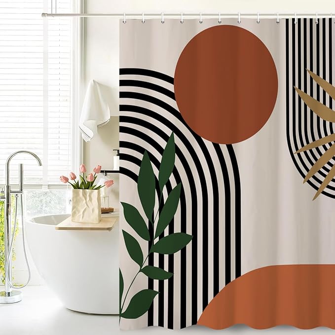 ChloropLastid Boho Shower Curtain for Bathroom Mid Century Modern Bohemian Abstract Geometric Fabric Waterproof Bathroom Shower Curtains Set 60x72 Inch
