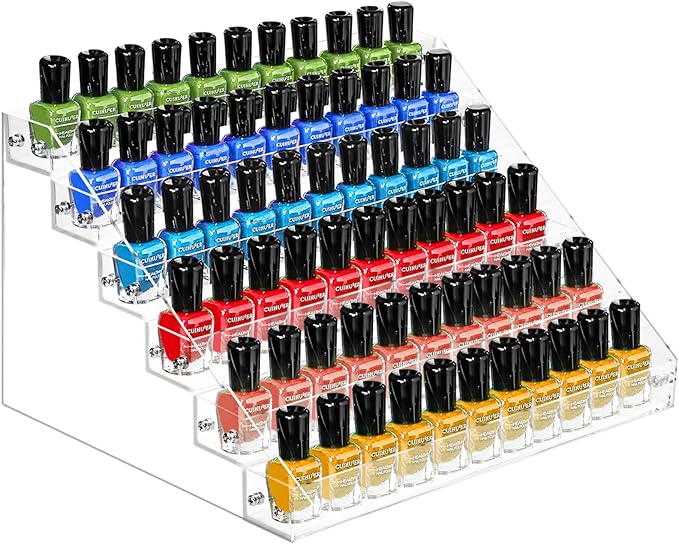 Umirokin Nail Polish Organizer, 6 Tiers Acrylic Paint Rack, Clear Display Holder Storage for Ink Gel Nail Polish Sunglasses Essential Oil Holds up to 54-72 Bottles