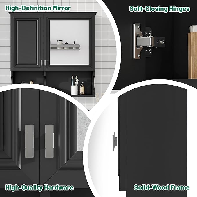 Bathroom Wall Cabinet with Mirror, Medicine Cabinet with 2 Doors and Adjustable Shelf, Space Saver Storage Cabinets Over The Toilet for Bathroom (30'' x 28'')