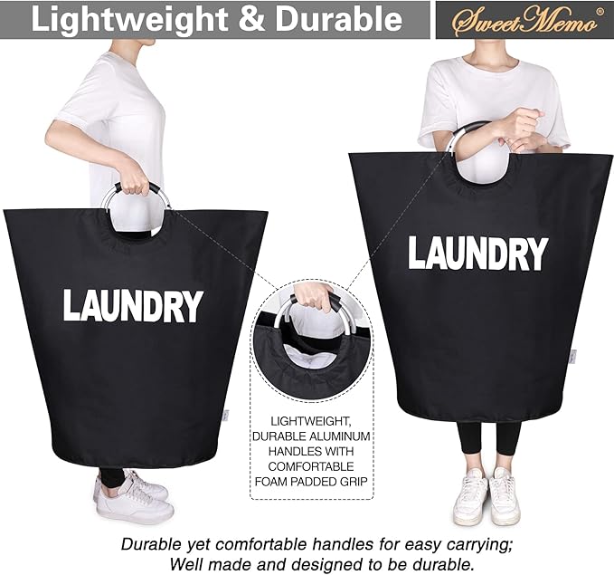 Huge Laundry Basket Collapsible 160L, Oversized Clothes Hamper Bag with Handles – Tall Folding Dirty Laundry Bin, Sturdy Laundry Sorter for Family, Heavy Duty – Jumbo Size - Black