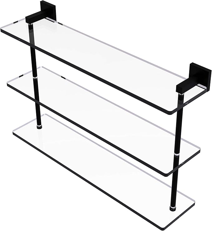Allied Brass MT-5-22 Montero Collection 22 Inch Triple Tiered Glass Shelf, Matte Black