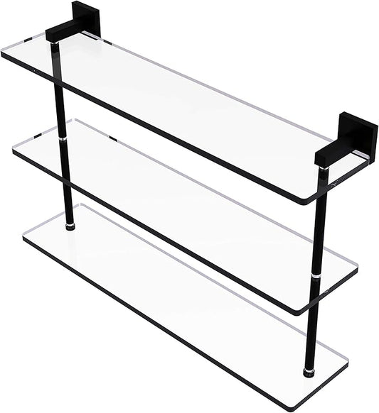 Allied Brass MT-5-22 Montero Collection 22 Inch Triple Tiered Glass Shelf, Matte Black