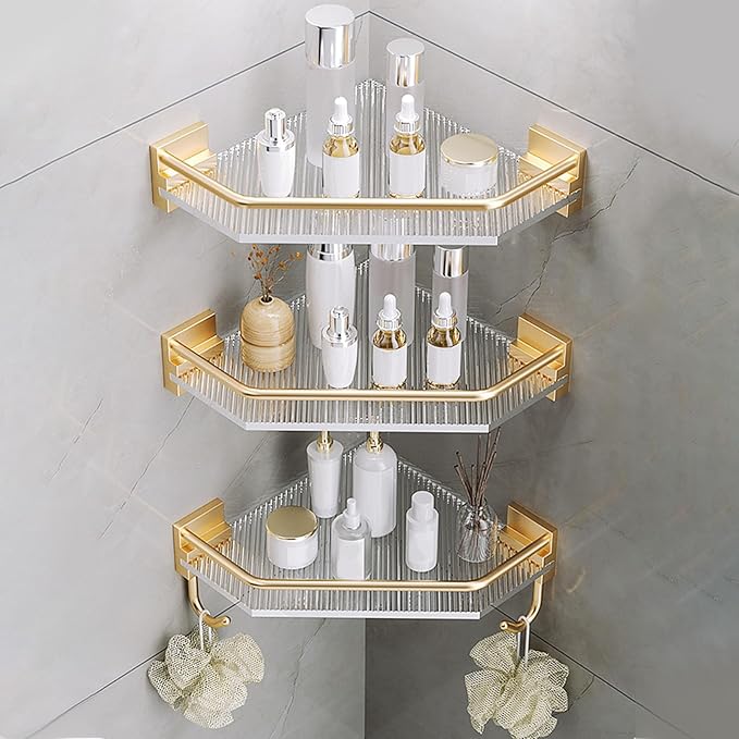 Wall Mounted Corner Shelf, Strong Load Bearing Capacity Triangular Acrylic Corner Floating Shelf for Bathroom (Without Hook)