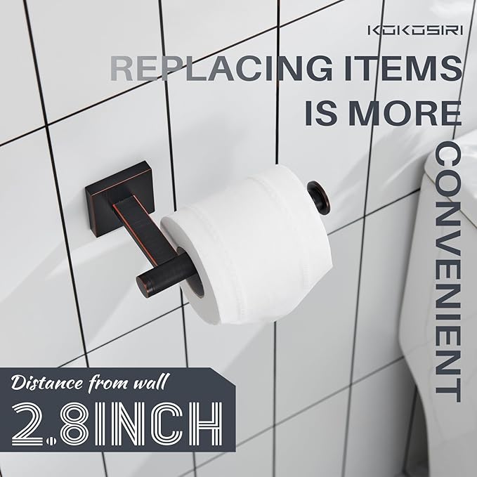 KOKOSIRI 20-Inch Bathroom Shelves Glass Floating Shelf Toilet Roll Holder Toilet Paper Holder Stainless Steel Oil Rubbed Bronze B1105ORB-L20+B2008ORB