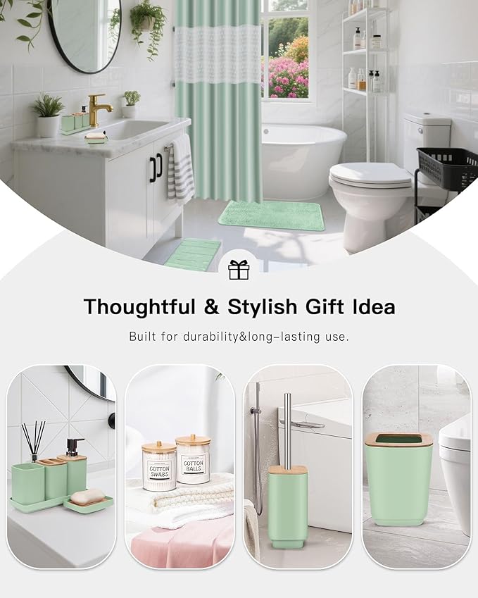IMAVO Bathroom Accessories Set, Non-Slip Absorbent Pink Bathroom Rugs and Waterproof Shower Curtain with Hooks,Complete Bathroom Set for Bathroom Décor