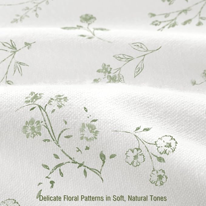 Sage Green Floral Farmhouse Vintage Cotton Shower Curtain, French Country Shower Curtains for Bathroom, 72Wx72H