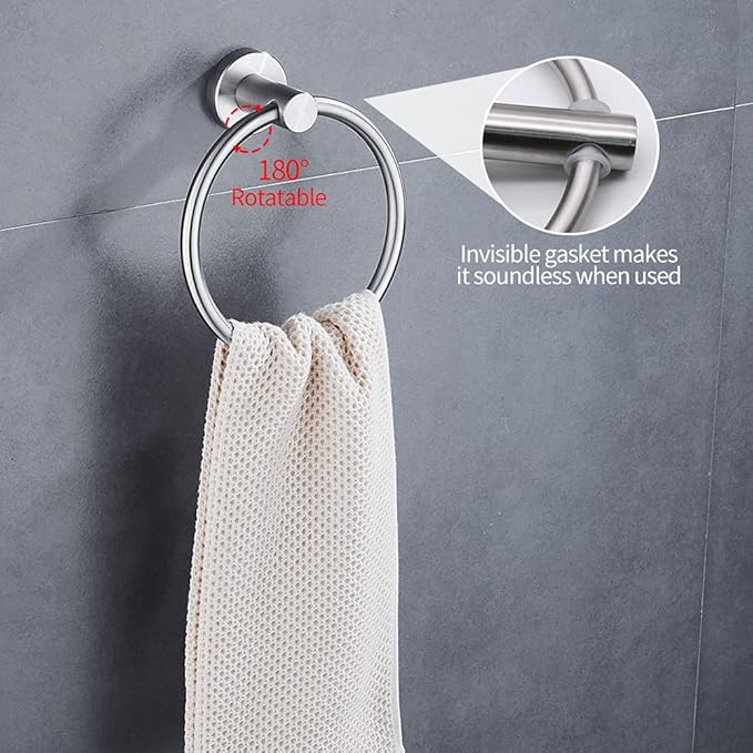 5pcs Bathroom Hardware Set, Brushed Nickel Bathroom Hardware Set, Including 16" Hand Towel Bars, Toilet Paper Holders, Towel Rings, Robe Towel Hooks