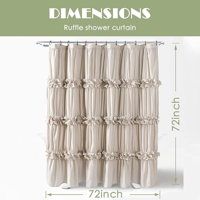 Camel Ruffle Shower Curtain, Vintage Handcrafted Bow Tie Ruched Microfiber Bath Curtain for Master Bathroom with 12 Buttonholes, 72" W x 72" H (LQ-10)