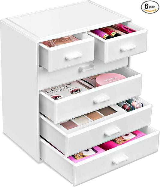Sorbus Acrylic Makeup Organizer - Organization and Storage Case for Cosmetics Make Up & Jewelry - Large Makeup Organizer for Vanity, Bathroom, College Dorm, Closet, Desk (4 Large, 2 Small Drawers)