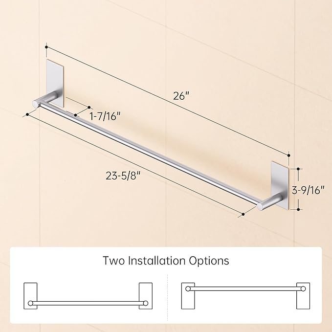 KES Self Adhesive Bathroom Towel Bar, No Drill Towel Bar 24-Inch for Bathroom Towel Hangers Stick on Sticky Towel Holder SUS304 Stainless Steel Rustproof Brushed Finish, A7000S60B-2