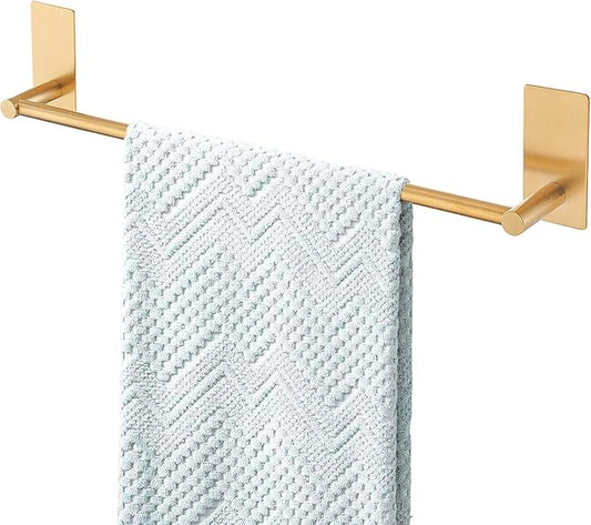 Songtec Gold Towel Bar 16-Inch, Adhesive Stick On Bath Towel Rack No Drill, Strong Adhesion Tape Mount Towel Holder, Stainless Steel - Brushed Gold