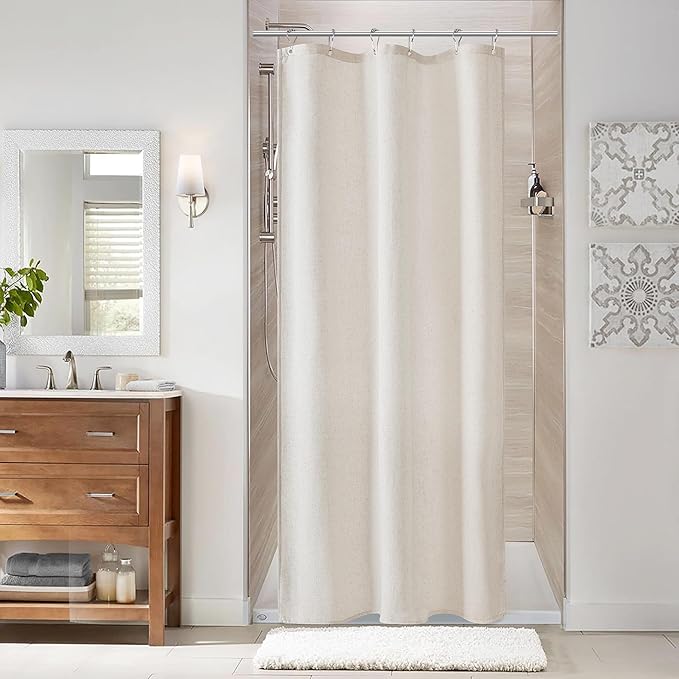 Naturoom 36 Inch Shower Curtain - Stall Narrow Half Green Linen Ultra Thick Fabric Shower Curtain Set with Hooks, Boho Farmhouse Rustic RV Camper Bath Curtains for Bathroom, Oatmeal, 36x72