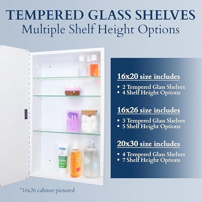Fox Hollow Furnishings 16x20 Parker Metro Metal Framed Rectangle Recessed Bathroom Medicine Cabinet, Floating Mirror, 14x18 in-Wall Opening, Steel, Adjustable Glass Shelves, Magnet Close, Black