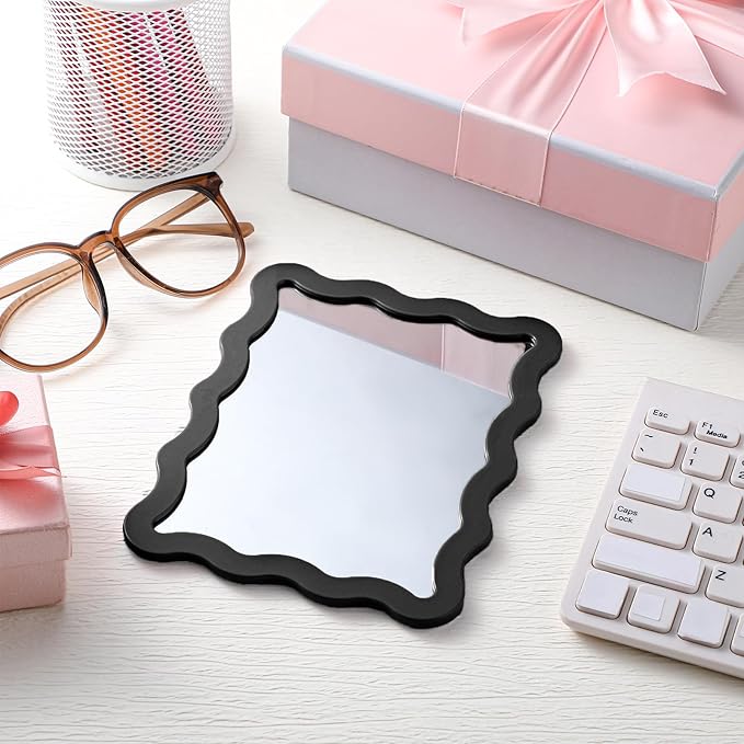 Leinuosen 1 Pcs Scalloped Magnetic Locker Mirror Small Real Glass Makeup Mirror with Magnetic Backing Cute Locker Decorations for Office Cabinet Lockers Accessories (5 x 7 Inch,Black)