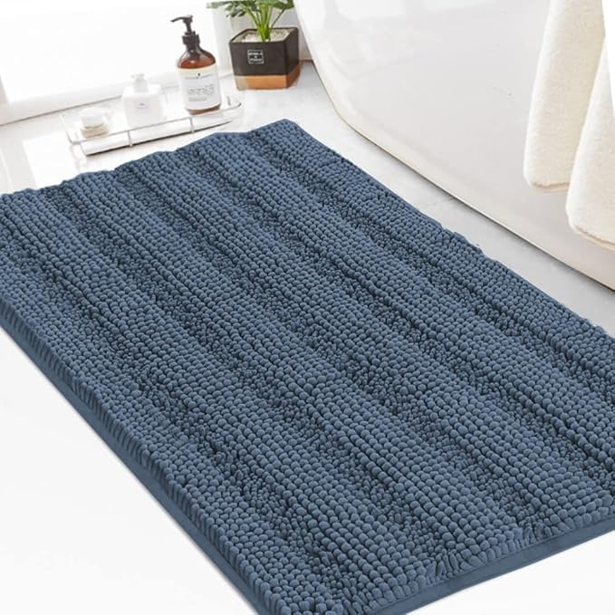 Turquoize Chenille Bath Rugs Shaggy Bathroom Rugs Non Slip Bath Mat for Bathroom 24 x 36 Blue Indigo Rug for Extra Soft and Absorbent Area Rug, 24"x 36", Blue Indigo