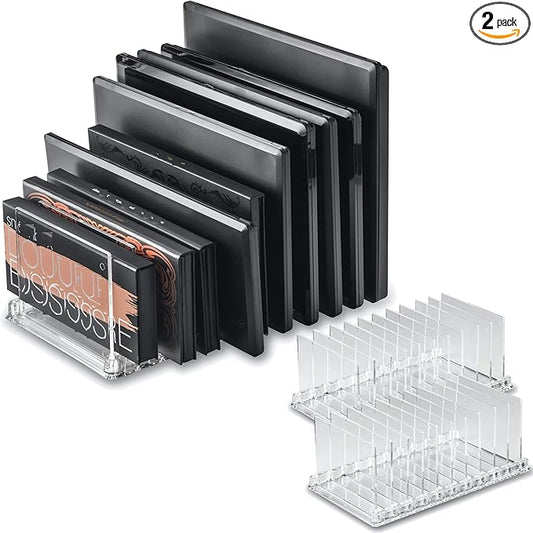 BY ALEGORY Acrylic Makeup Storage Eyeshadow Palette Organizer w/Removable Dividers 10 Space Display Case Fits Virtually All Blush Powder Pallet Sizes (2)