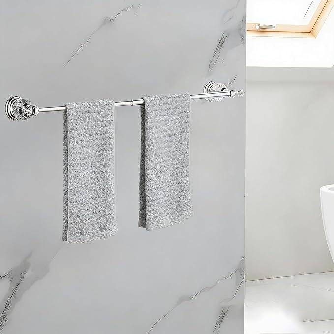 Crystal Bathroom Accessories,Chrome Towel Bar Set Adjustable,Polished Silver Toilet Paper Holder Towel Ring Coat Hooks Bathroom Hardware 4 Pieces Wall Mounted