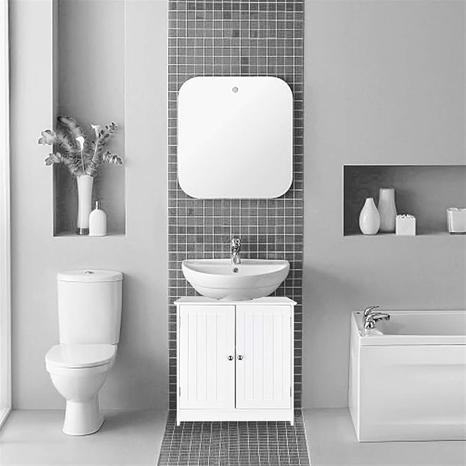 Bathroom Floor Cabinet,Wooden Storage Furniture Bathroom Sink Cabinet with Double Door Adjustable Shelf for Home Living Room