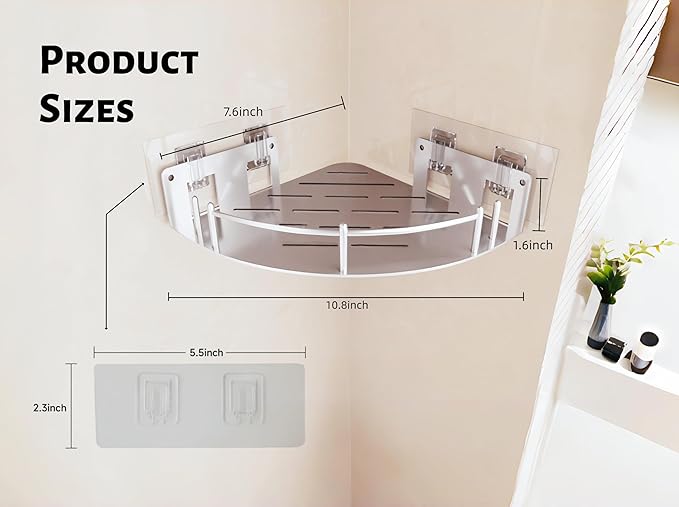 Corner Shower Caddy, Stainless Steel 304, Integrated Molding Bathroom Shelves, Wall Mounted Shower Organizer with Nail Free Adhesive, Suit for Corner Storage Racks in Bath Kitchen(2 Pack)