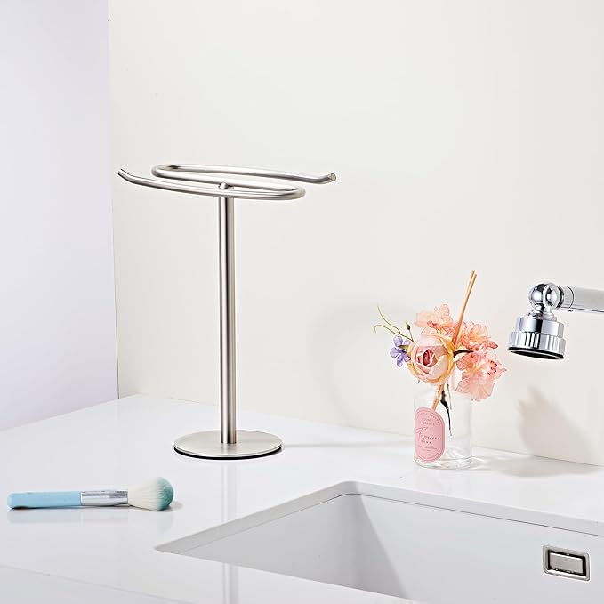 Brushed Nickel Hand Towel Holder Stand,13 Inch Free-Standing Towel Rack, SUS304 Stainless Steel Towel Bar Rack Stand, Tower Bar for Bathroom Kitchen Vanity Countertop?€?