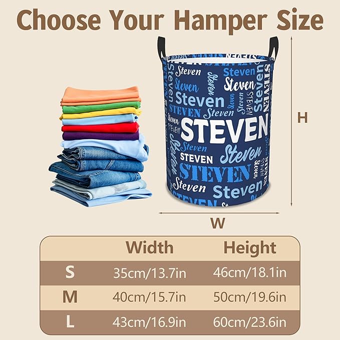 Custom Name Laundry Basket, Personalized Collapsible Laundry Hamper with Name for Bathroom Bedrooms, Customized Dirty Clothes Hamper Storage Basket Gifts for Kids Boys Girls Baby Men Women