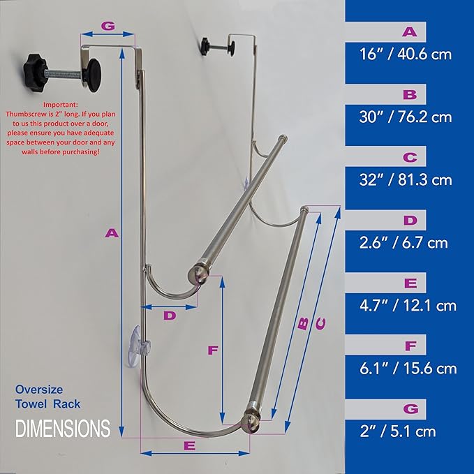 Insieme Extra Wide (32"x 16"x 4.7”) Towel Rack for Over Glass Shower Wall or Glass Shower Enclosure (Frameless or Frames up to 1.6" Thick). 2 Tier - Stainless Steel - No Rust