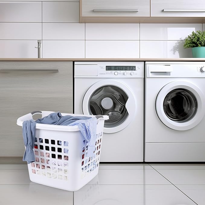 2 Bushel /73 L White Laundry Basket Plastic, 4 Pack Laundry Hamper with Cutout Handles, Large Dirty Clothes Basket