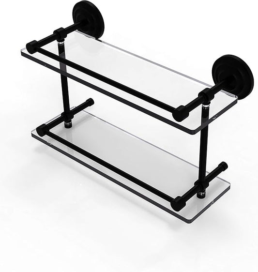 Allied Brass QN-2/16-GAL-BKM Qn 2 Gal Que New Inch Double Gallery Rail Glass Shelf, 16 Inch, Matte Black