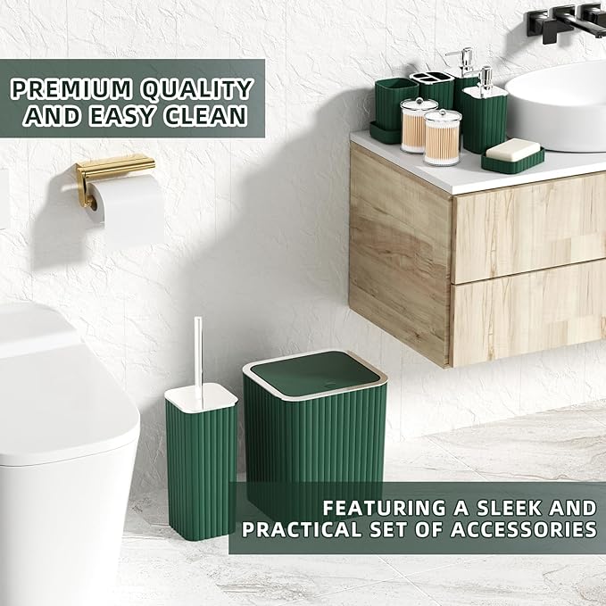 XLHOMO Bathroom Set- 25PC Green Bathroom Sets, Bathroom Set with Shower Curtain and Rugs, Dark Green Shower Curtain Set, Bathroom Accessories Set, Bathroom Trash Can