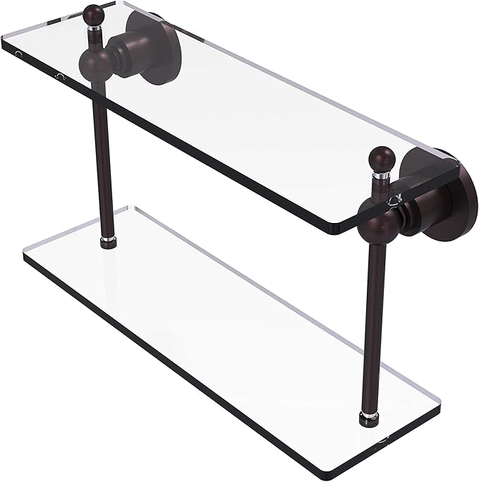 Allied Brass AP-2/16 Astor Place Collection 16 Inch Two Tiered Glass Shelf, Antique Bronze