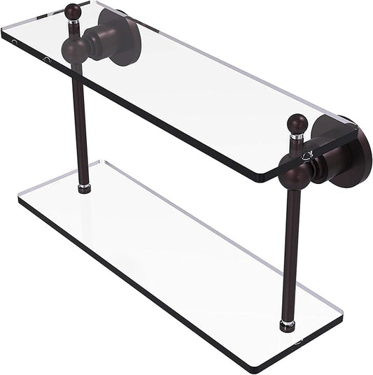 Allied Brass AP-2/16 Astor Place Collection 16 Inch Two Tiered Glass Shelf, Antique Bronze