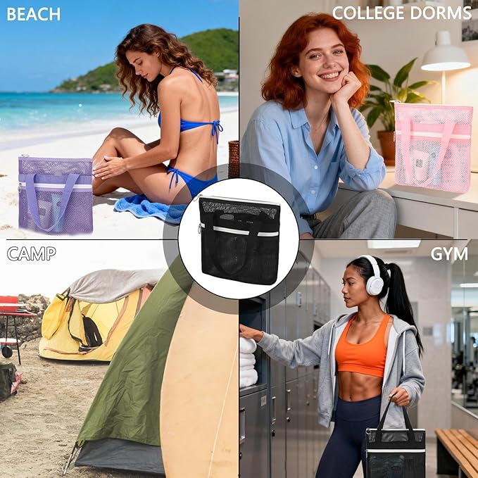GYEUKHAM Mesh Shower Caddy Portable Shower Bag for Travel,Gym,Camping – Quick-Dry Hanging Toiletry Organizer with Zipper Pockets for Bathroom Essentials,White