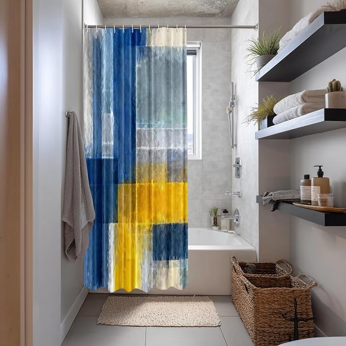 Shrahala Brown Abstract Art Decorative Shower Curtain, Grey Contemporary Colorful Bathroom Décor Polyester Fiber Waterproof with Plastic Rings for Shower Stall Bathtubs 72 x 72 in