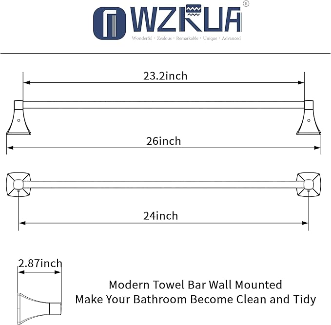 24 Inch Matte Black Towel Bar Towel Rack for Bathroom Kitchen Hand Towel Holder Dish Cloths Hanger SUS304 Stainless Steel Rustproof Wall Mount