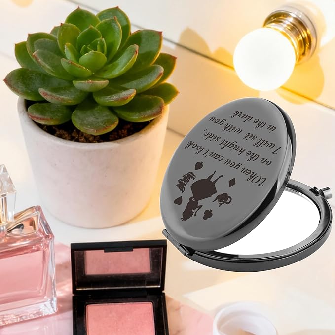 AKTAP Fairy Tale Gifts Princess Fans Compact Mirror I Will Sit with You in The Dark Makeup Mirror for Women (A Princess Black Mirror)