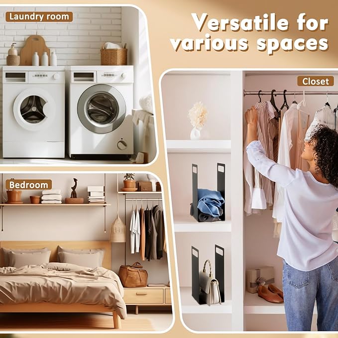 LEIFIDE Set of 4 Interlocking Towel Organizer Metal Bathroom Towel Storage Rack Shelf Dividers Organizers for Closet Home Space Saving (Black)