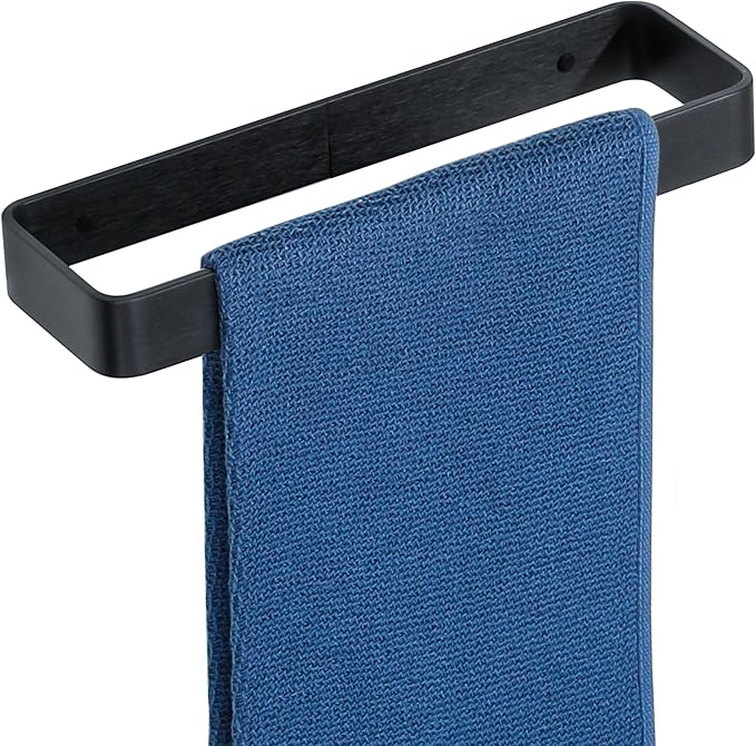 SAYAYO Matte Black Hand Towel Holder for Bathroom Wall, 10 Inch Self Adhesive Towel Bar Hand Towel Rack Square Heavy Duty