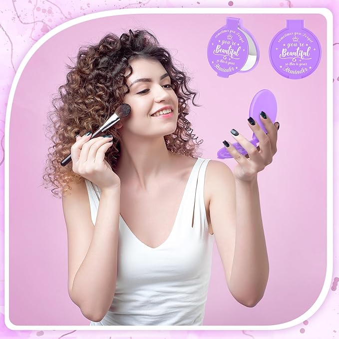 36 Pcs 2.76 Inch Inspirational Compact Mirror Bulk Women Small Gifts Graduation Party Favors Purse Mirror Pocket Mini Stuffer Items for Adult Coworker Cheerleader Employee (Purple)