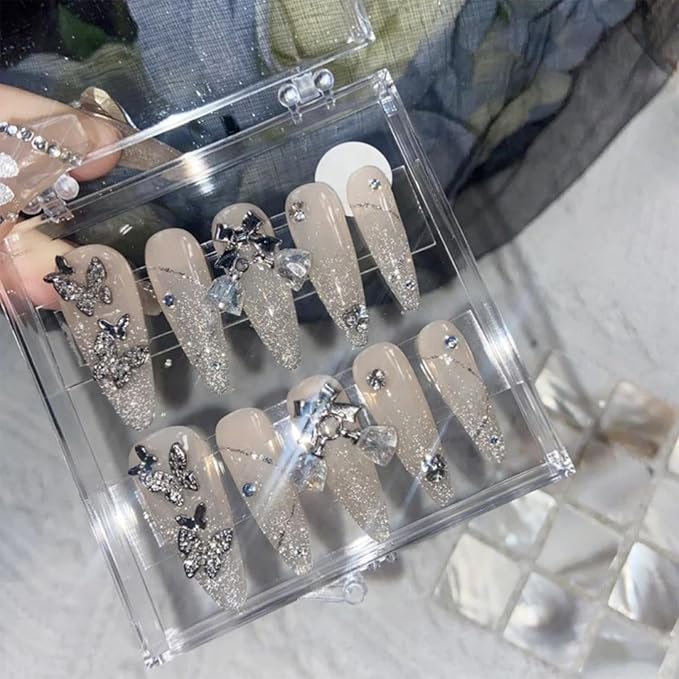 12PCS Press On Nail Packaging Box Clear Press on Nail Storage Box Display Case with 60 Pcs Adhesive Tape for False Fake Nails Organizer Home Nail Salon Use Nail Art Nail Business Supplies