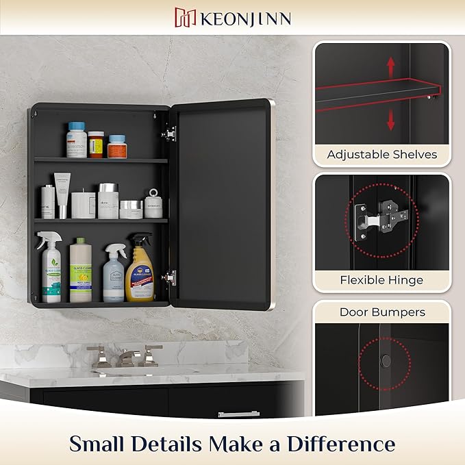 Keonjinn 60 x 32 Inch Large Brushed Nickel Medicine Cabinets, Recessed Bathroom Medicine Cabinet, Silver Stainless Steel Framed, Sturdy & Heavy, Adjustable Shelves, 3 Doors, DTC Hinges, Soft Closing