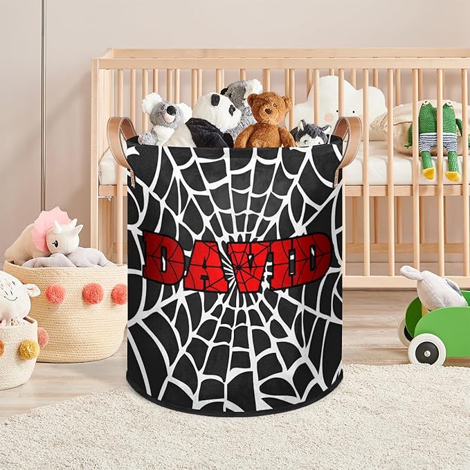 Spider Wed Personalized-Laundry-Hamper-Basket for Kids Custom Name Collapsible Storage Organizer Bin Dirty Clothes Toys Hamper for Boys Nursery in Laundry, Bedroom, Bathroom Hot Red