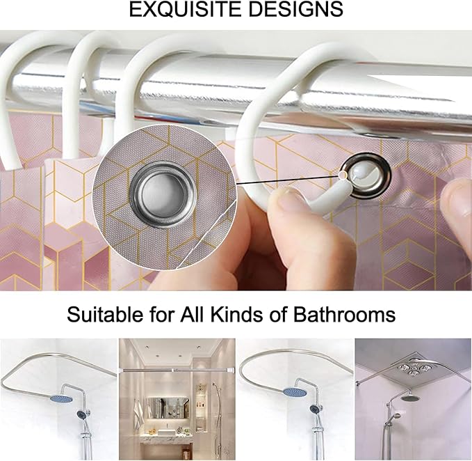 Lnond 4Pcs Bathroom Sets with Shower Curtain and Rugs, Pink Bathroom Shower Curtain Sets, Pink Gradient Modern Bathroom Decor Sets with Rugs and Accessories