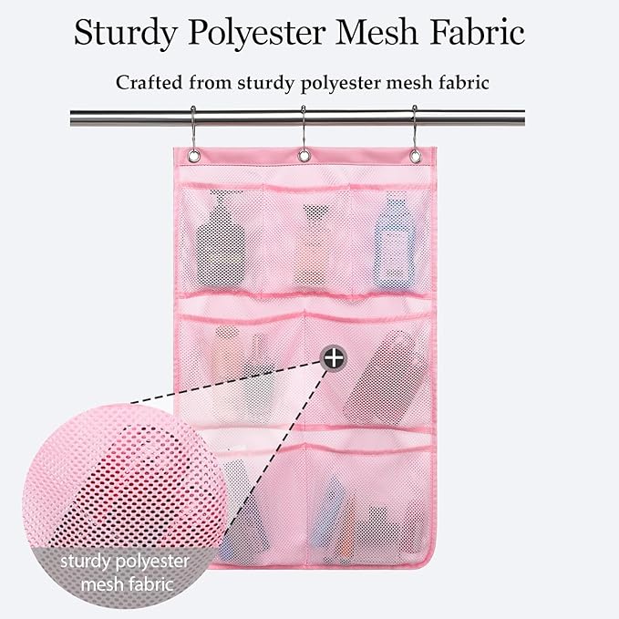 GYEUKHAM Hanging Mesh Shower Caddy for Bathroom - Quick Drying Portable Shower Organizer with Multiple Pockets for Soap,Shampoo and Cruise Ship Essentials Saving Bathroom Storage,Pink,2 Pack